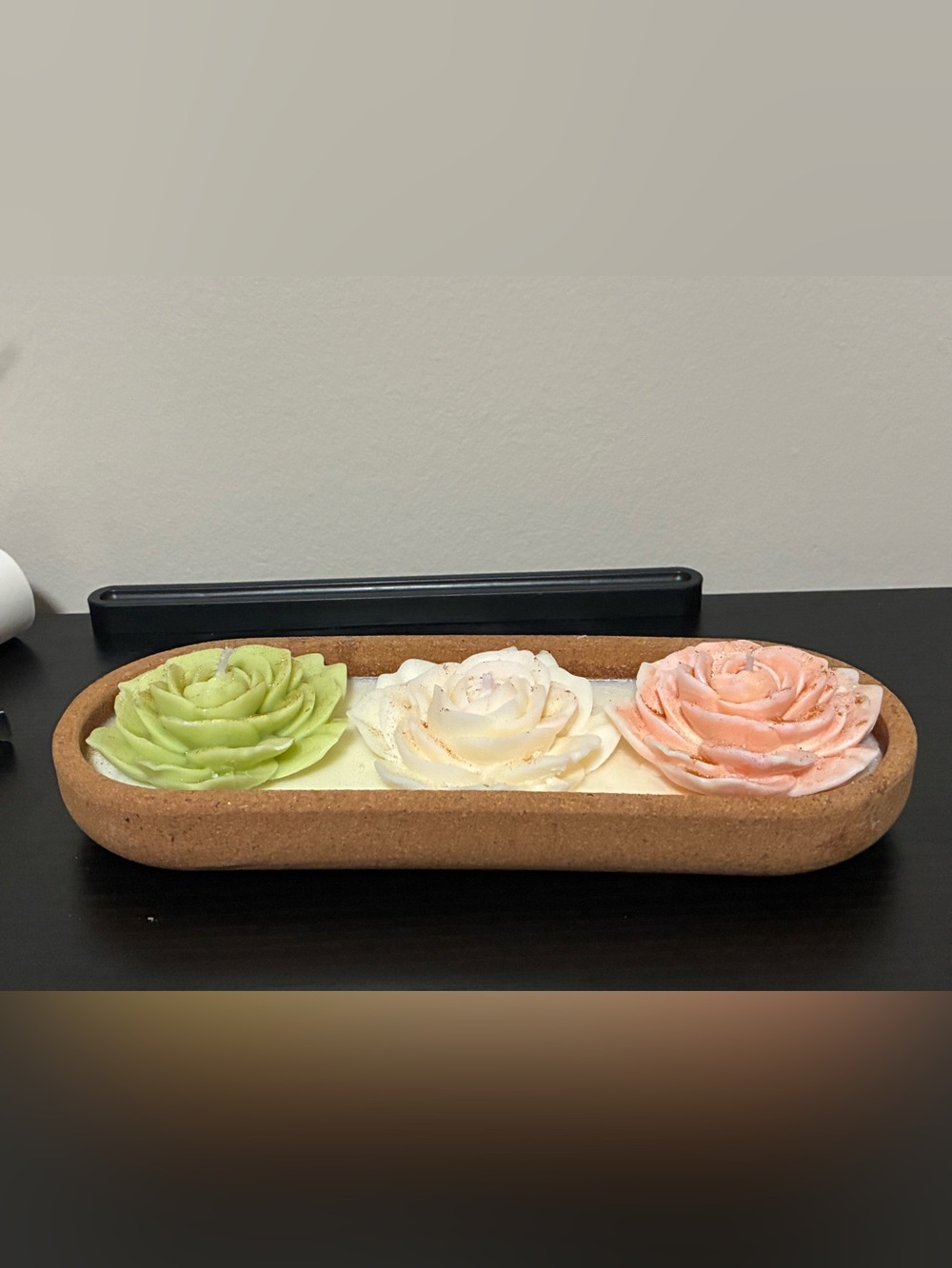 Trio Floral Succulent Candle Set - Green, White, Peach